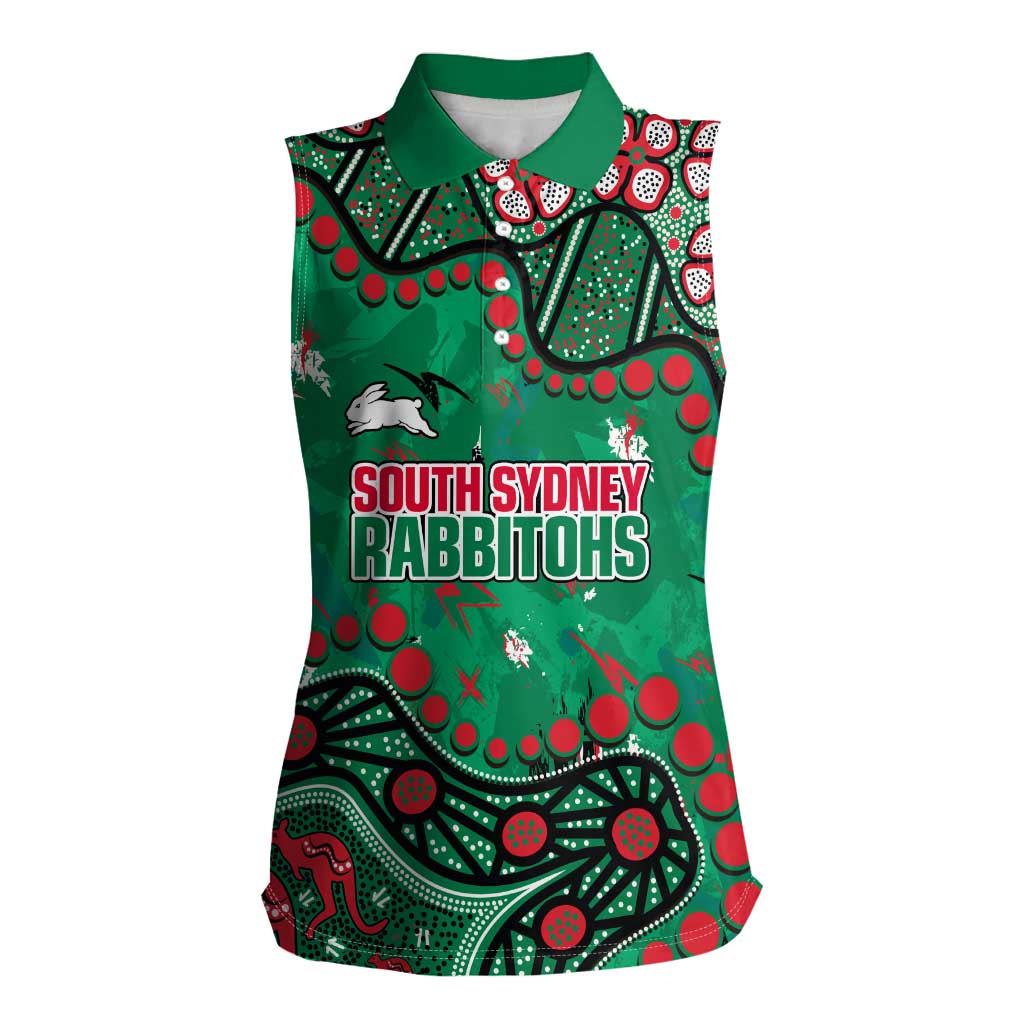 Personalized South Sydney Rabbitohs Women Sleeveless Polo Shirt Aboriginal Pattern with Graffiti Style Design