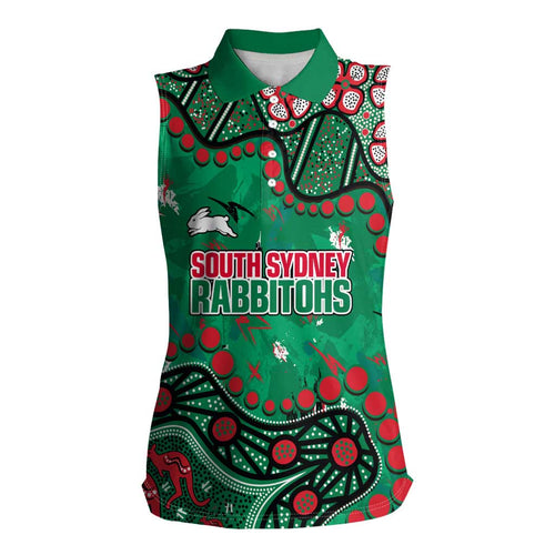 Personalized South Sydney Rabbitohs Women Sleeveless Polo Shirt Aboriginal Pattern with Graffiti Style Design