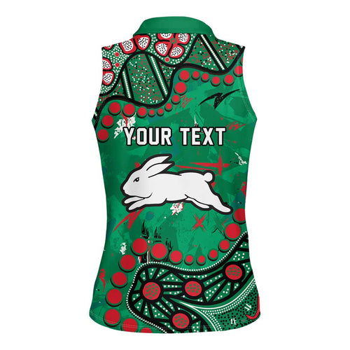 Personalized South Sydney Rabbitohs Women Sleeveless Polo Shirt Aboriginal Pattern with Graffiti Style Design