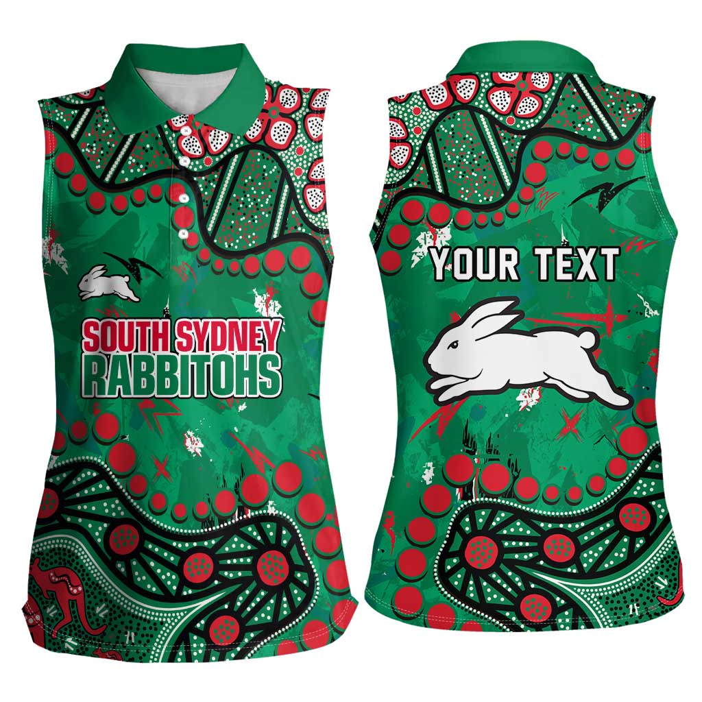 Personalized South Sydney Rabbitohs Women Sleeveless Polo Shirt Aboriginal Pattern with Graffiti Style Design
