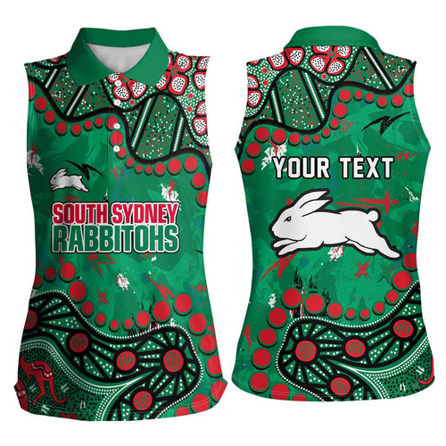 Personalized South Sydney Rabbitohs Women Sleeveless Polo Shirt Aboriginal Pattern with Graffiti Style Design