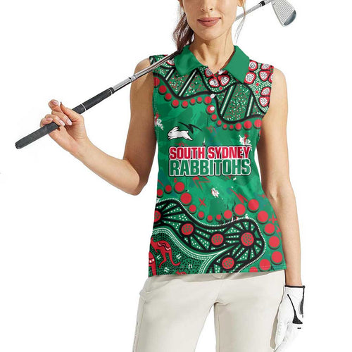 Personalized South Sydney Rabbitohs Women Sleeveless Polo Shirt Aboriginal Pattern with Graffiti Style Design