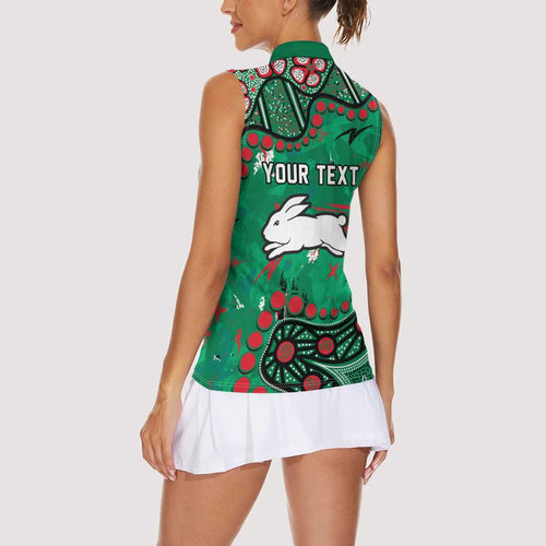 Personalized South Sydney Rabbitohs Women Sleeveless Polo Shirt Aboriginal Pattern with Graffiti Style Design