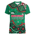 Personalized South Sydney Rabbitohs Women V-Neck T-Shirt Aboriginal Pattern with Graffiti Style Design