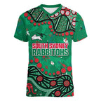 Personalized South Sydney Rabbitohs Women V-Neck T-Shirt Aboriginal Pattern with Graffiti Style Design
