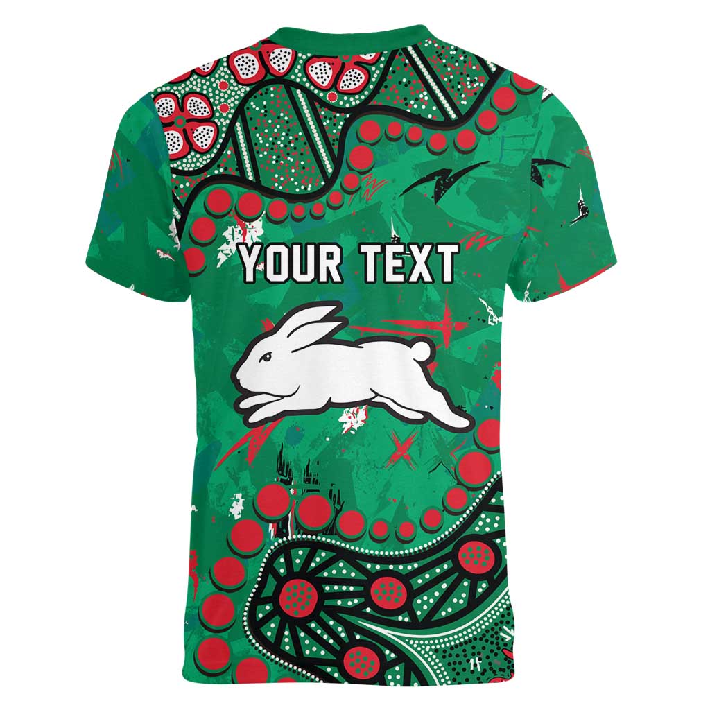 Personalized South Sydney Rabbitohs Women V-Neck T-Shirt Aboriginal Pattern with Graffiti Style Design