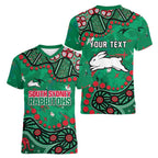 Personalized South Sydney Rabbitohs Women V-Neck T-Shirt Aboriginal Pattern with Graffiti Style Design