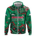 Personalized South Sydney Rabbitohs Zip Hoodie Aboriginal Pattern with Graffiti Style Design