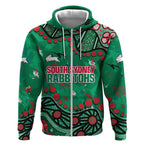 Personalized South Sydney Rabbitohs Zip Hoodie Aboriginal Pattern with Graffiti Style Design