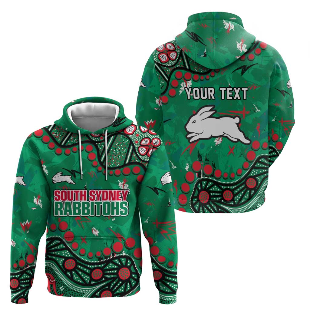 Personalized South Sydney Rabbitohs Zip Hoodie Aboriginal Pattern with Graffiti Style Design
