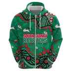Personalized South Sydney Rabbitohs Zip Hoodie Aboriginal Pattern with Graffiti Style Design