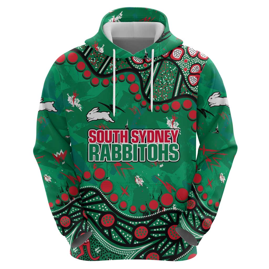 Personalized South Sydney Rabbitohs Zip Hoodie Aboriginal Pattern with Graffiti Style Design