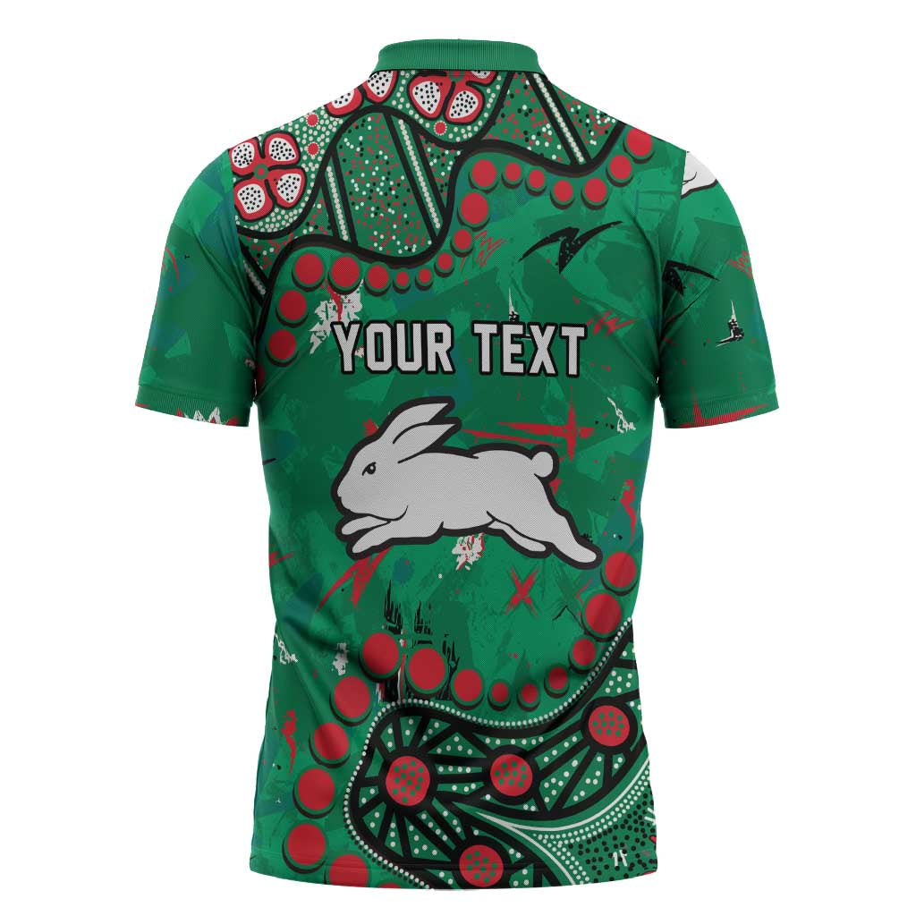 Personalized South Sydney Rabbitohs Zipper Polo Shirt Aboriginal Pattern with Graffiti Style Design