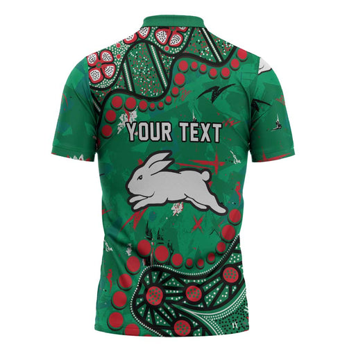 Personalized South Sydney Rabbitohs Zipper Polo Shirt Aboriginal Pattern with Graffiti Style Design
