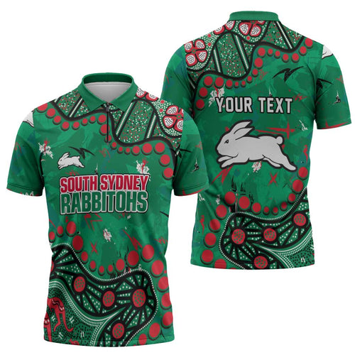 Personalized South Sydney Rabbitohs Zipper Polo Shirt Aboriginal Pattern with Graffiti Style Design