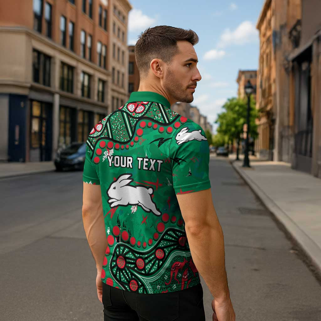 Personalized South Sydney Rabbitohs Zipper Polo Shirt Aboriginal Pattern with Graffiti Style Design