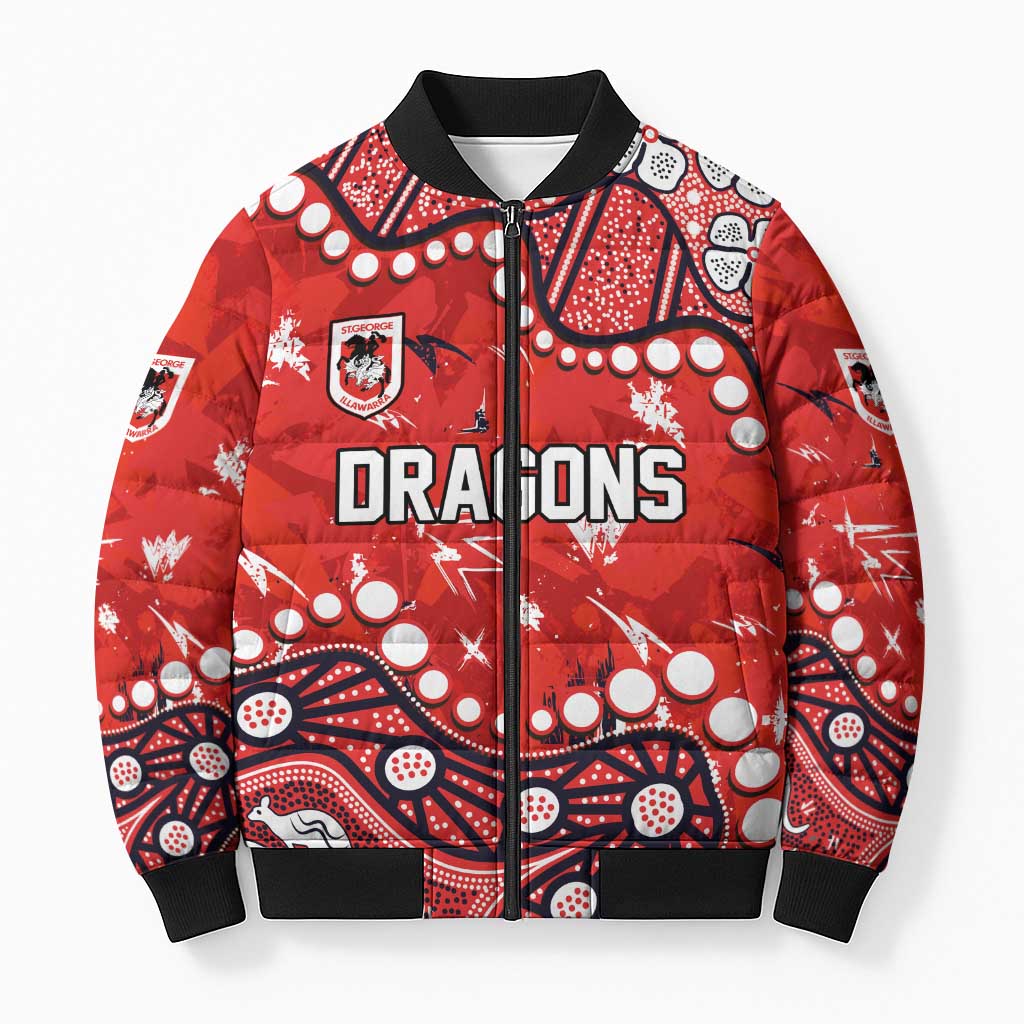 Personalized St. George Illawarra Dragons Bomber Puffer Jacket Aboriginal Pattern with Graffiti Style Design