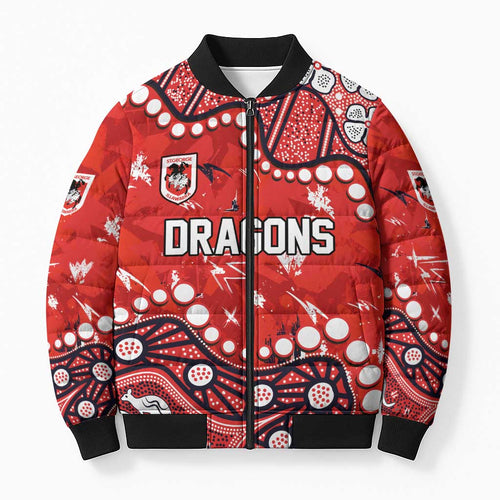Personalized St. George Illawarra Dragons Bomber Puffer Jacket Aboriginal Pattern with Graffiti Style Design