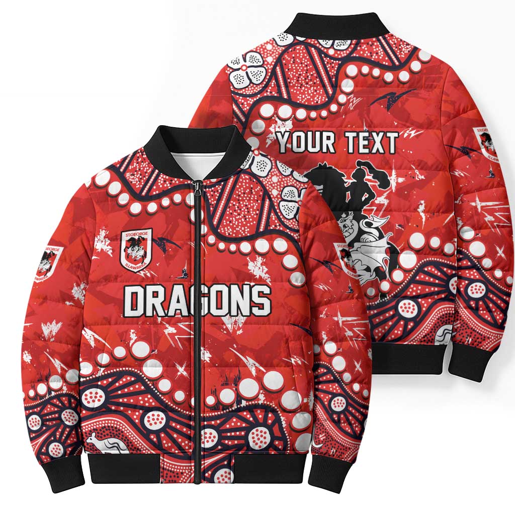Personalized St. George Illawarra Dragons Bomber Puffer Jacket Aboriginal Pattern with Graffiti Style Design