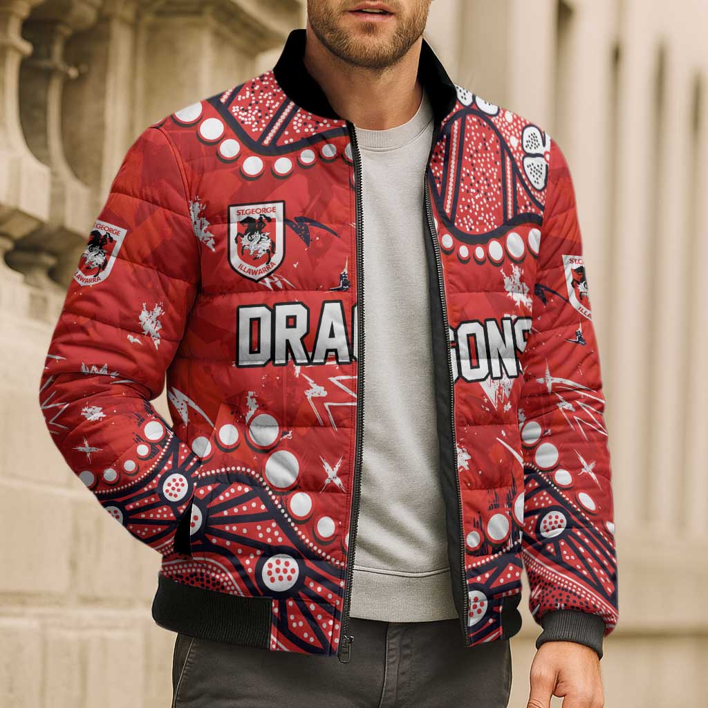 Personalized St. George Illawarra Dragons Bomber Puffer Jacket Aboriginal Pattern with Graffiti Style Design
