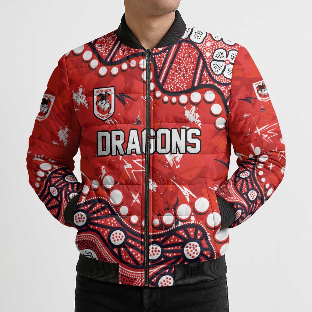 Personalized St. George Illawarra Dragons Bomber Puffer Jacket Aboriginal Pattern with Graffiti Style Design