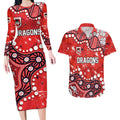 Personalized St. George Illawarra Dragons Couples Matching Long Sleeve Bodycon Dress and Hawaiian Shirt Aboriginal Pattern with Graffiti Style Design