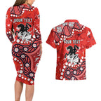 Personalized St. George Illawarra Dragons Couples Matching Long Sleeve Bodycon Dress and Hawaiian Shirt Aboriginal Pattern with Graffiti Style Design
