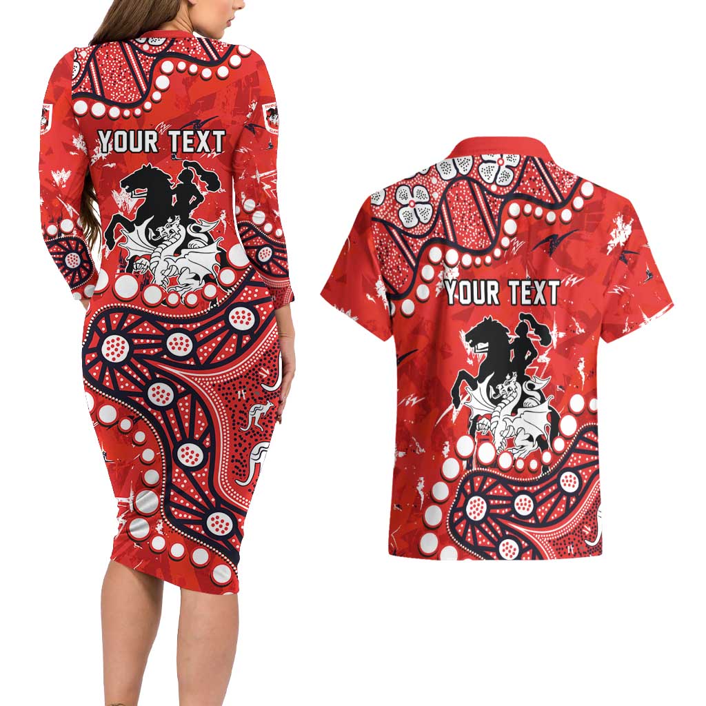 Personalized St. George Illawarra Dragons Couples Matching Long Sleeve Bodycon Dress and Hawaiian Shirt Aboriginal Pattern with Graffiti Style Design