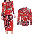 Personalized St. George Illawarra Dragons Couples Matching Long Sleeve Bodycon Dress and Long Sleeve Button Shirt Aboriginal Pattern with Graffiti Style Design