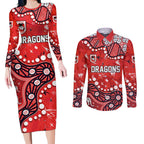Personalized St. George Illawarra Dragons Couples Matching Long Sleeve Bodycon Dress and Long Sleeve Button Shirt Aboriginal Pattern with Graffiti Style Design