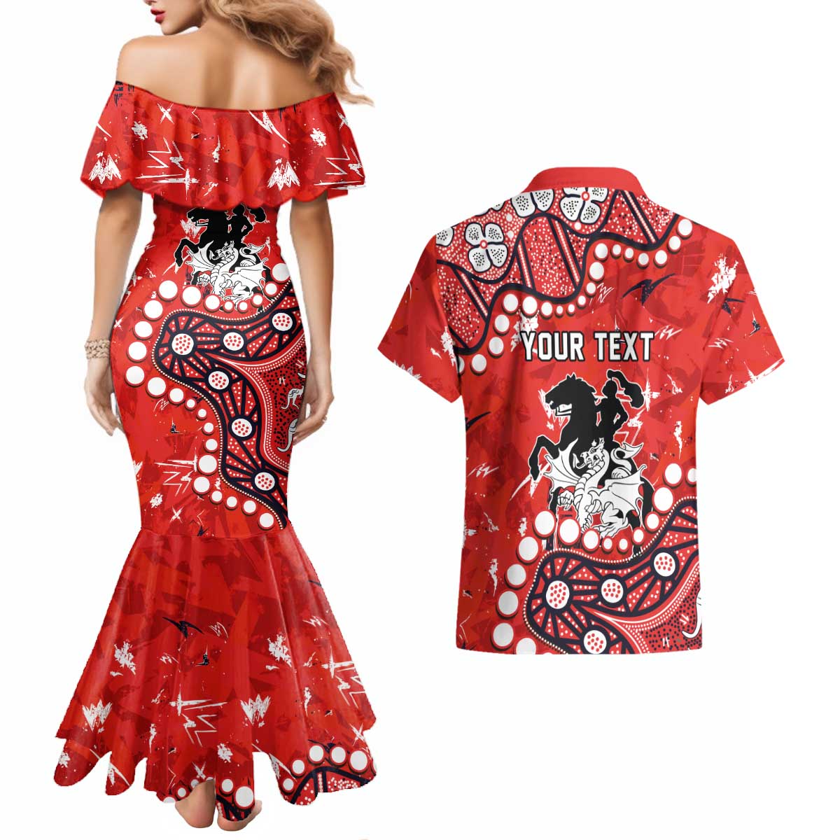 Personalized St. George Illawarra Dragons Couples Matching Mermaid Dress and Hawaiian Shirt Aboriginal Pattern with Graffiti Style Design