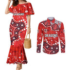 Personalized St. George Illawarra Dragons Couples Matching Mermaid Dress and Long Sleeve Button Shirt Aboriginal Pattern with Graffiti Style Design