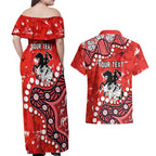 Personalized St. George Illawarra Dragons Couples Matching Off Shoulder Maxi Dress and Hawaiian Shirt Aboriginal Pattern with Graffiti Style Design