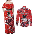 Personalized St. George Illawarra Dragons Couples Matching Off Shoulder Maxi Dress and Long Sleeve Button Shirt Aboriginal Pattern with Graffiti Style Design