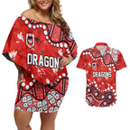 Personalized St. George Illawarra Dragons Couples Matching Off Shoulder Short Dress and Hawaiian Shirt Aboriginal Pattern with Graffiti Style Design