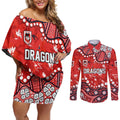 Personalized St. George Illawarra Dragons Couples Matching Off Shoulder Short Dress and Long Sleeve Button Shirt Aboriginal Pattern with Graffiti Style Design