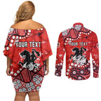 Personalized St. George Illawarra Dragons Couples Matching Off Shoulder Short Dress and Long Sleeve Button Shirt Aboriginal Pattern with Graffiti Style Design