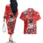 Personalized St. George Illawarra Dragons Couples Matching Off The Shoulder Long Sleeve Dress and Hawaiian Shirt Aboriginal Pattern with Graffiti Style Design