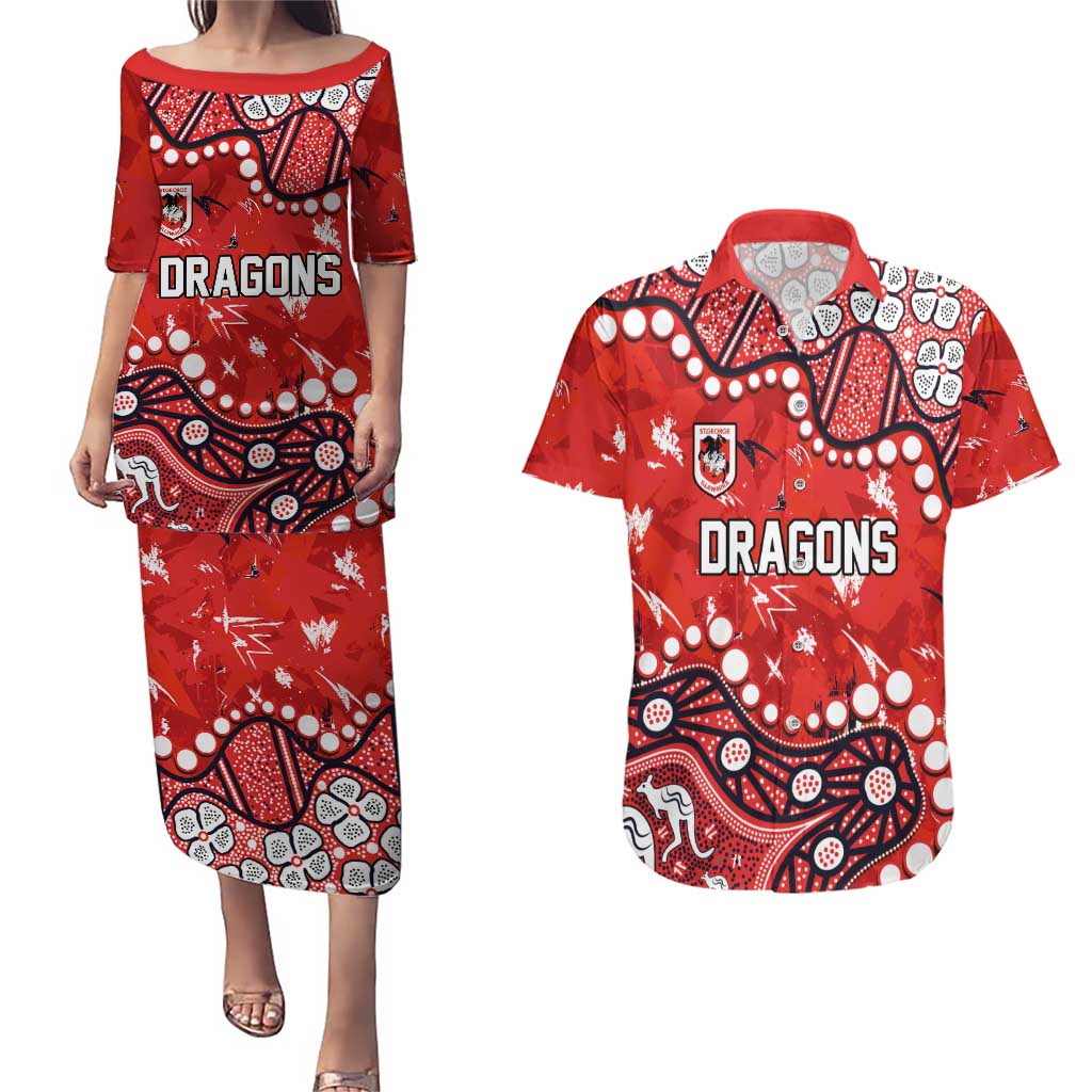 Personalized St. George Illawarra Dragons Couples Matching Puletasi and Hawaiian Shirt Aboriginal Pattern with Graffiti Style Design