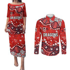 Personalized St. George Illawarra Dragons Couples Matching Puletasi and Long Sleeve Button Shirt Aboriginal Pattern with Graffiti Style Design