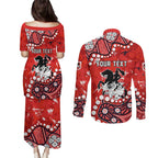 Personalized St. George Illawarra Dragons Couples Matching Puletasi and Long Sleeve Button Shirt Aboriginal Pattern with Graffiti Style Design