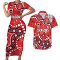 Personalized St. George Illawarra Dragons Couples Matching Short Sleeve Bodycon Dress and Hawaiian Shirt Aboriginal Pattern with Graffiti Style Design