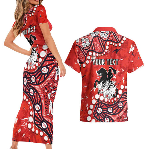 Personalized St. George Illawarra Dragons Couples Matching Short Sleeve Bodycon Dress and Hawaiian Shirt Aboriginal Pattern with Graffiti Style Design