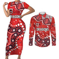 Personalized St. George Illawarra Dragons Couples Matching Short Sleeve Bodycon Dress and Long Sleeve Button Shirt Aboriginal Pattern with Graffiti Style Design