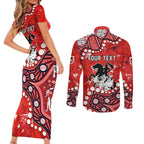 Personalized St. George Illawarra Dragons Couples Matching Short Sleeve Bodycon Dress and Long Sleeve Button Shirt Aboriginal Pattern with Graffiti Style Design