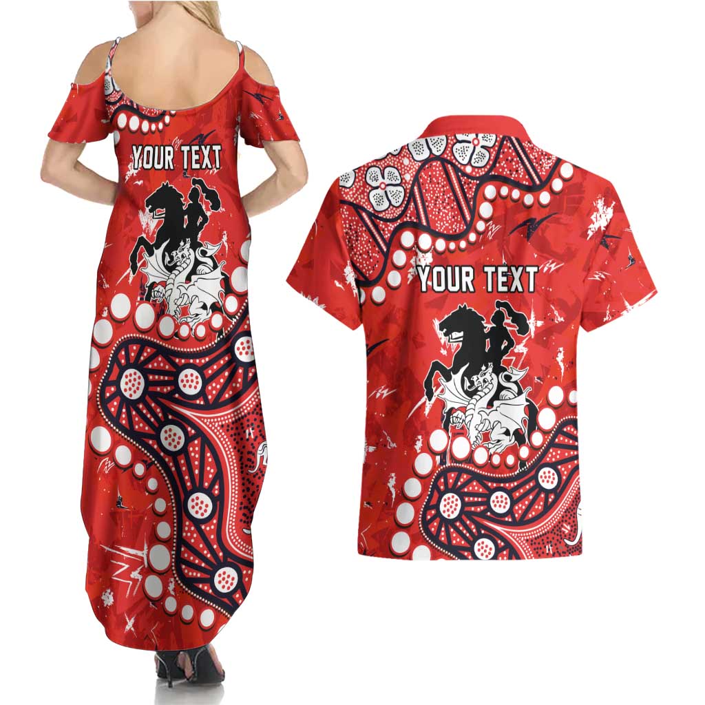 Personalized St. George Illawarra Dragons Couples Matching Summer Maxi Dress and Hawaiian Shirt Aboriginal Pattern with Graffiti Style Design