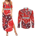 Personalized St. George Illawarra Dragons Couples Matching Summer Maxi Dress and Long Sleeve Button Shirt Aboriginal Pattern with Graffiti Style Design