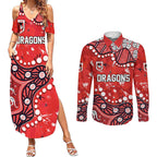 Personalized St. George Illawarra Dragons Couples Matching Summer Maxi Dress and Long Sleeve Button Shirt Aboriginal Pattern with Graffiti Style Design