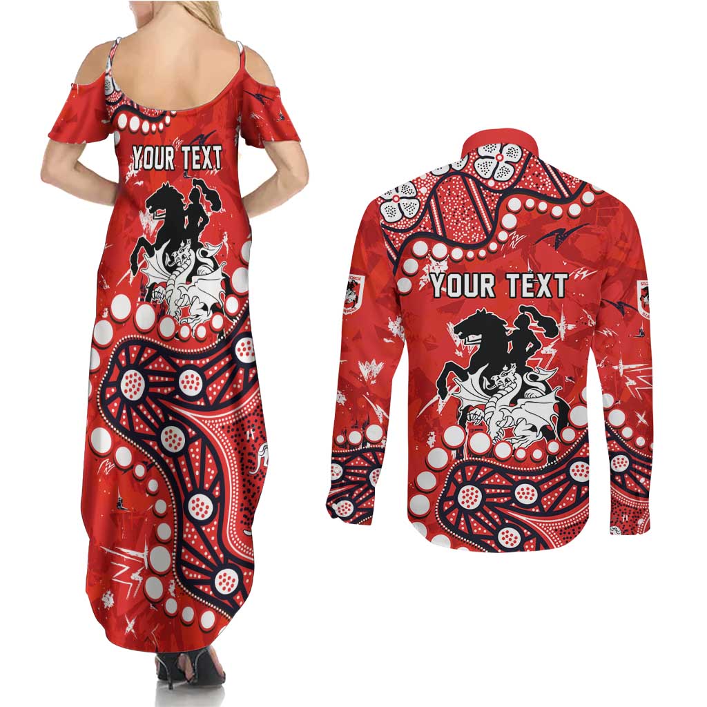 Personalized St. George Illawarra Dragons Couples Matching Summer Maxi Dress and Long Sleeve Button Shirt Aboriginal Pattern with Graffiti Style Design
