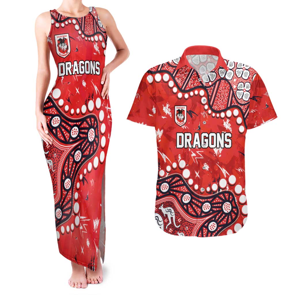 Personalized St. George Illawarra Dragons Couples Matching Tank Maxi Dress and Hawaiian Shirt Aboriginal Pattern with Graffiti Style Design
